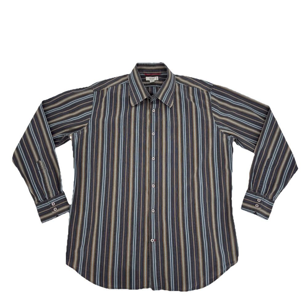 VTG Guess Shirt Men’s XL Multicolor Striped Long Sleeve Button Down Cotton Blend